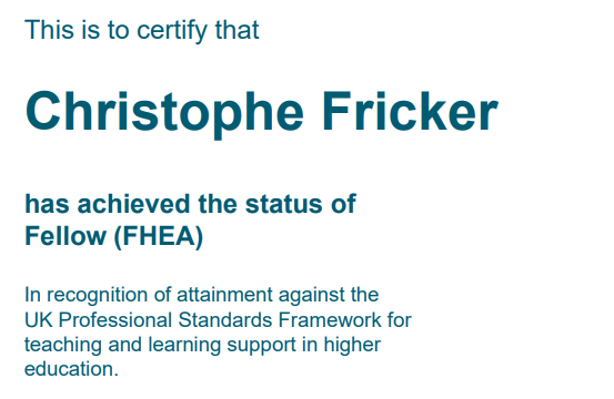 Christophe Fricker Fellow (HEA)