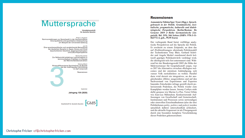 Angela Merkel's language -- political langauge review in German language journal Muttersprache